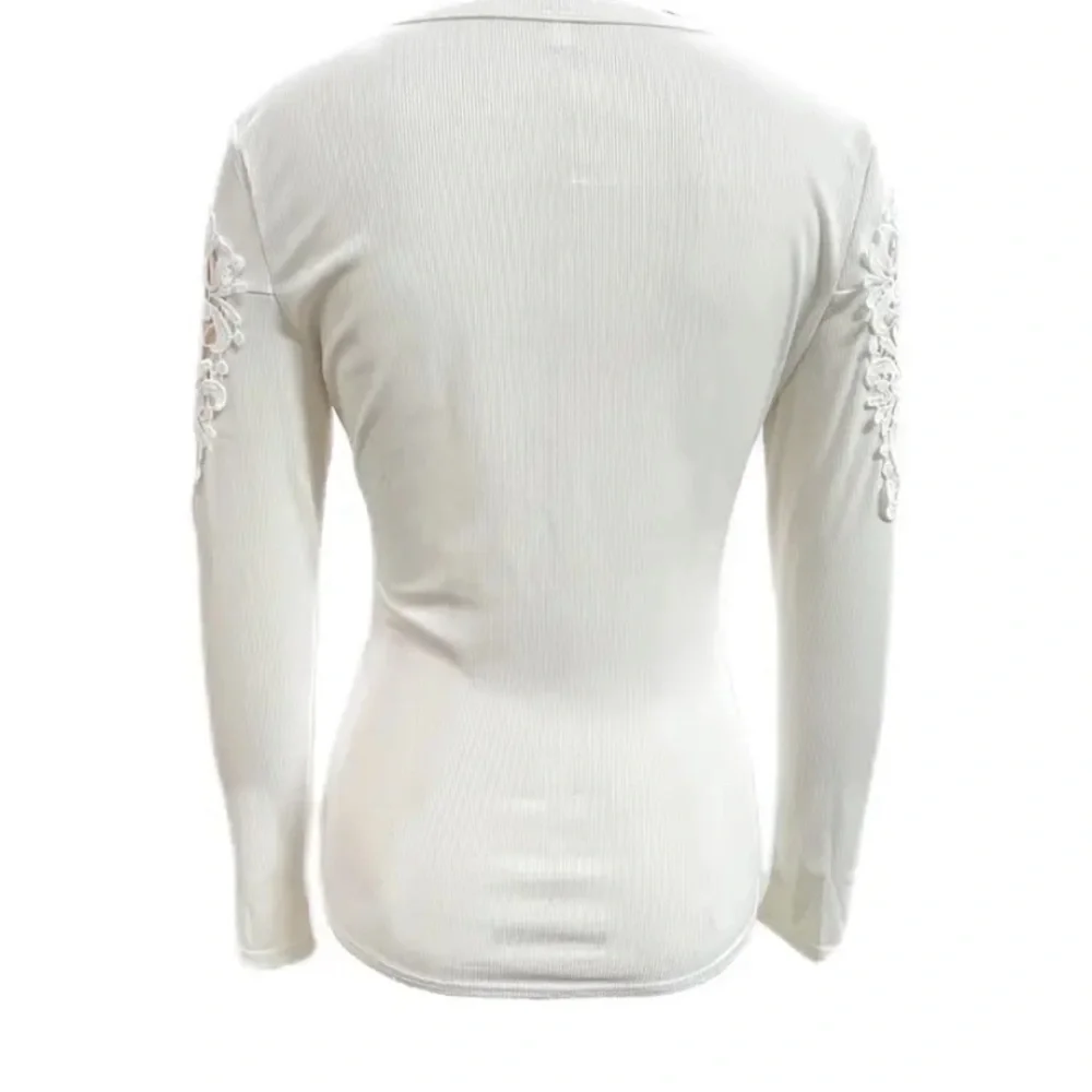 White Fitted Long Sleeve Polo Blouse